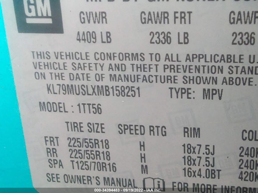 2021 CHEVROLET TRAILBLAZER RS KL79MUSLXMB158251