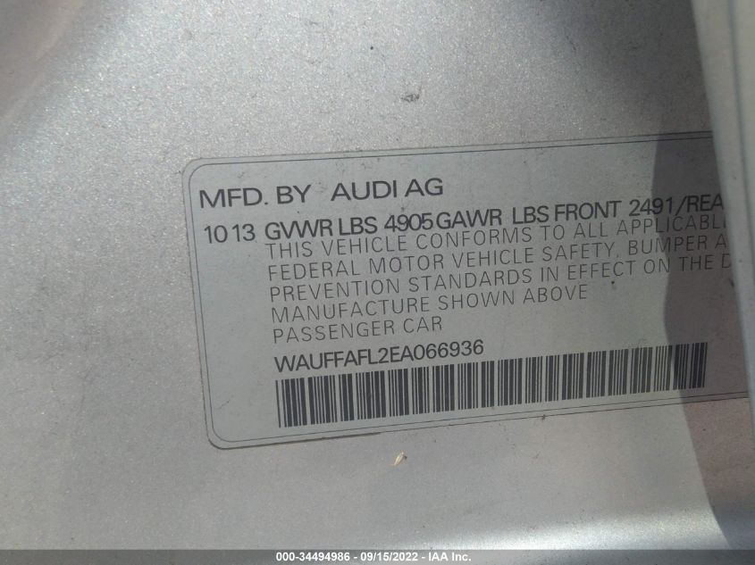 2014 AUDI A4 PREMIUM PLUS WAUFFAFL2EA066936