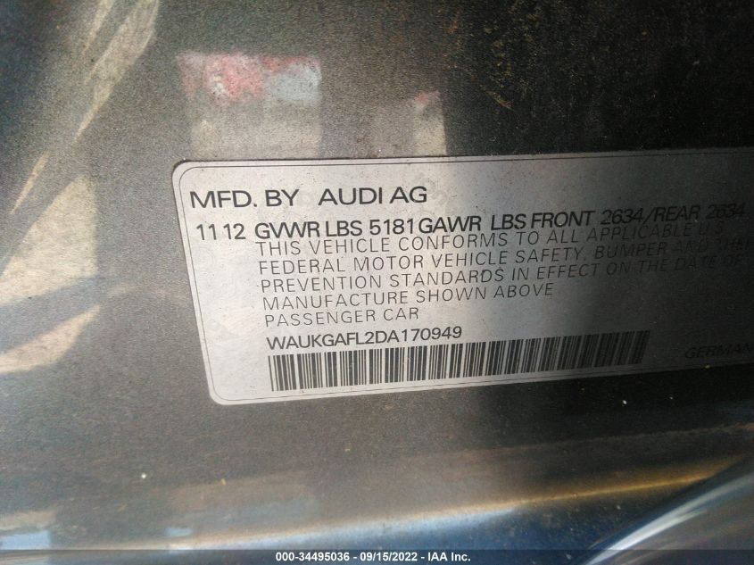 2013 AUDI S4 PRESTIGE WAUKGAFL2DA170949