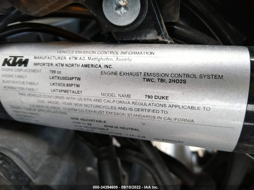 2020 KTM 790 DUKE VBKTU6402LM775703