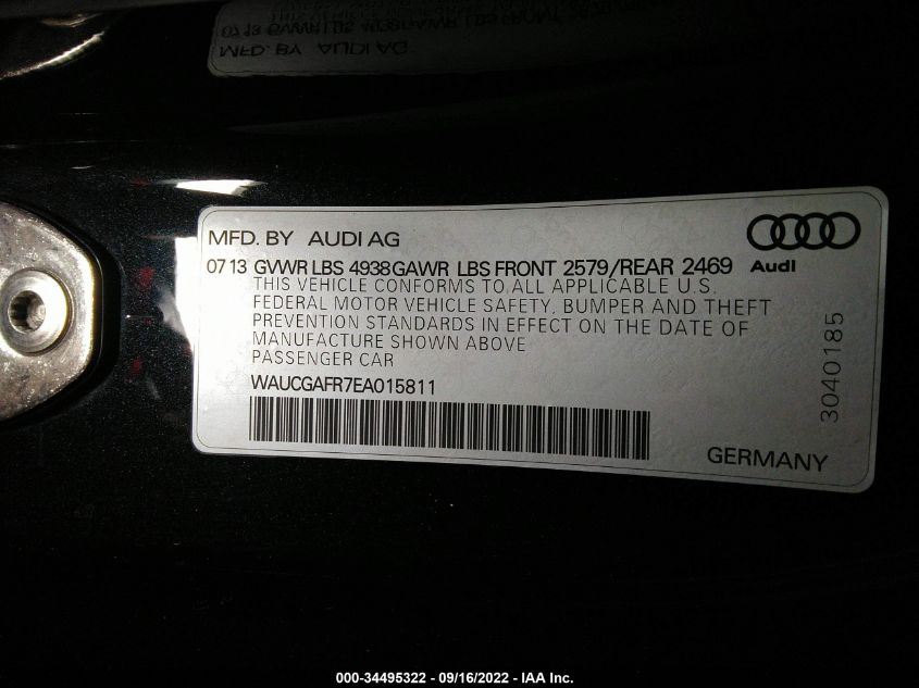2014 AUDI S5 PREMIUM PLUS WAUCGAFR7EA015811