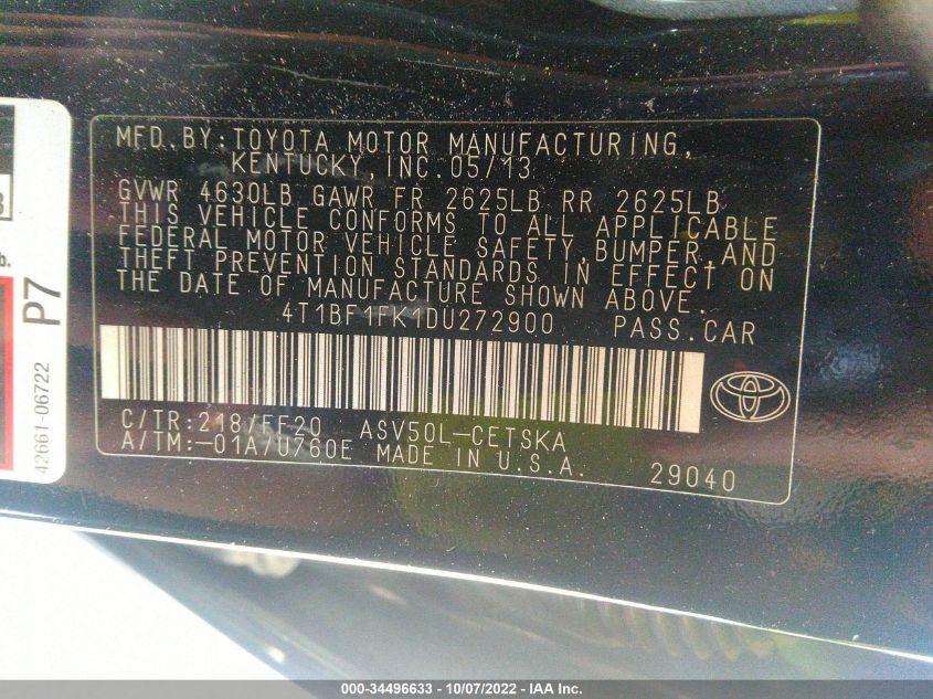 2013 TOYOTA CAMRY SE - 4T1BF1FK1DU272900