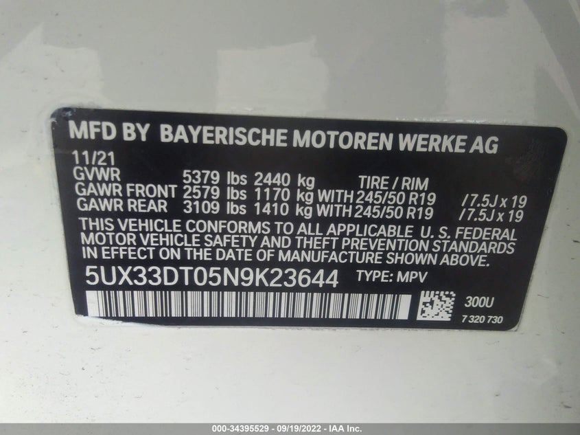 Image 9 of 2022 BMW X4  salvage vehicle - Lot #34395529 at IAAI