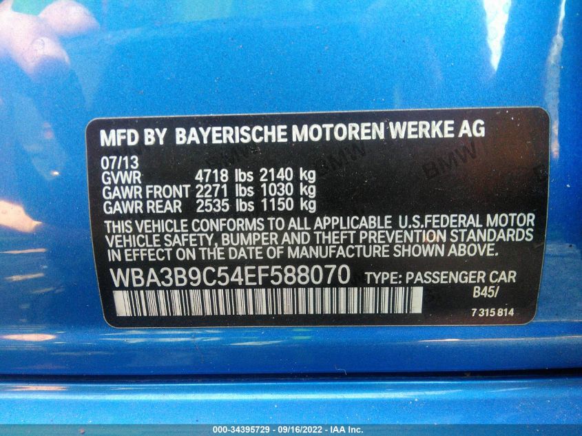 2014 BMW 335 XI WBA3B9C54EF588070
