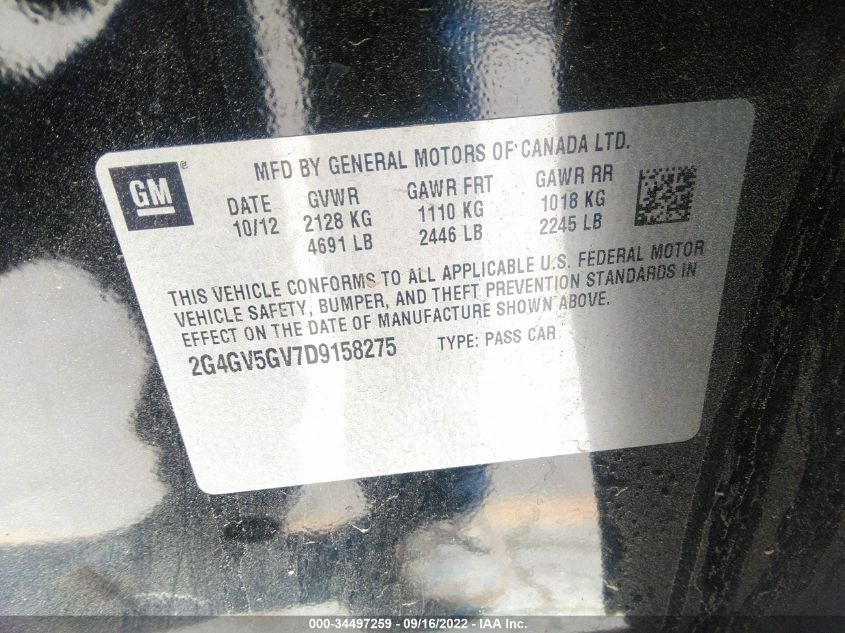 2013 BUICK REGAL GS 2G4GV5GV7D9158275