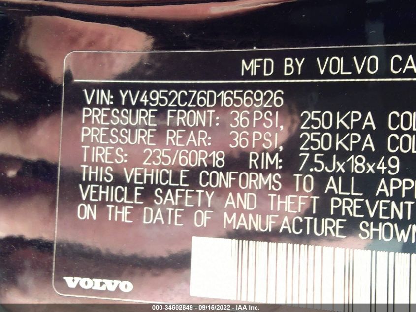 2013 VOLVO XC90 YV4952CZ6D1656926