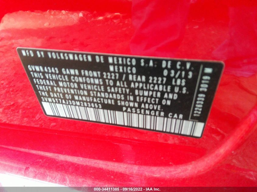 2013 VOLKSWAGEN GLI AUTOBAHN 3VW5T7AJ3DM283653