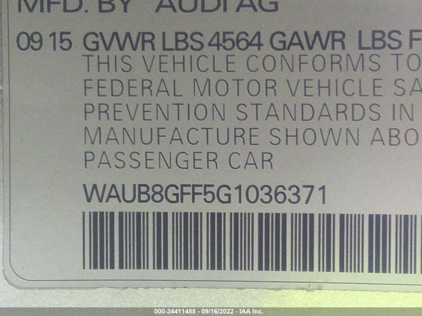 2016 AUDI A3 2.0T PREMIUM WAUB8GFF5G1036371
