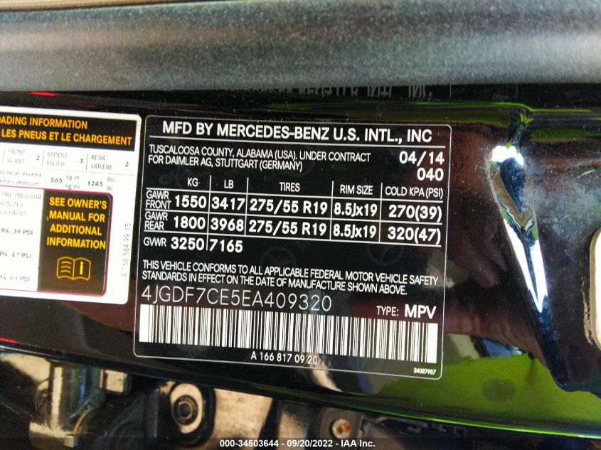2014 MERCEDES-BENZ GL-CLASS GL 450 4JGDF7CE5EA409320