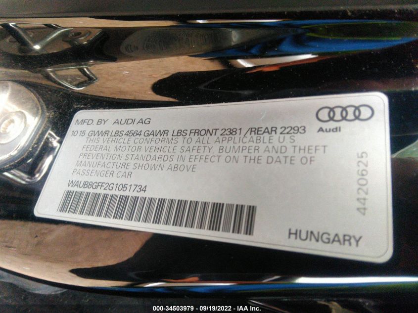 2016 AUDI A3 2.0T PREMIUM WAUB8GFF2G1051734