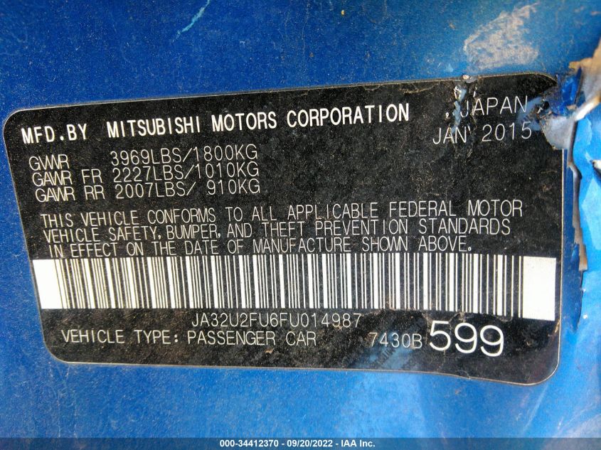 2015 MITSUBISHI LANCER ES JA32U2FU6FU014987