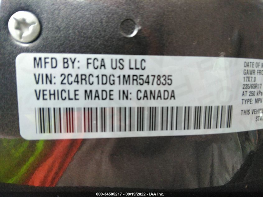 2021 CHRYSLER VOYAGER LXI 2C4RC1DG1MR547835