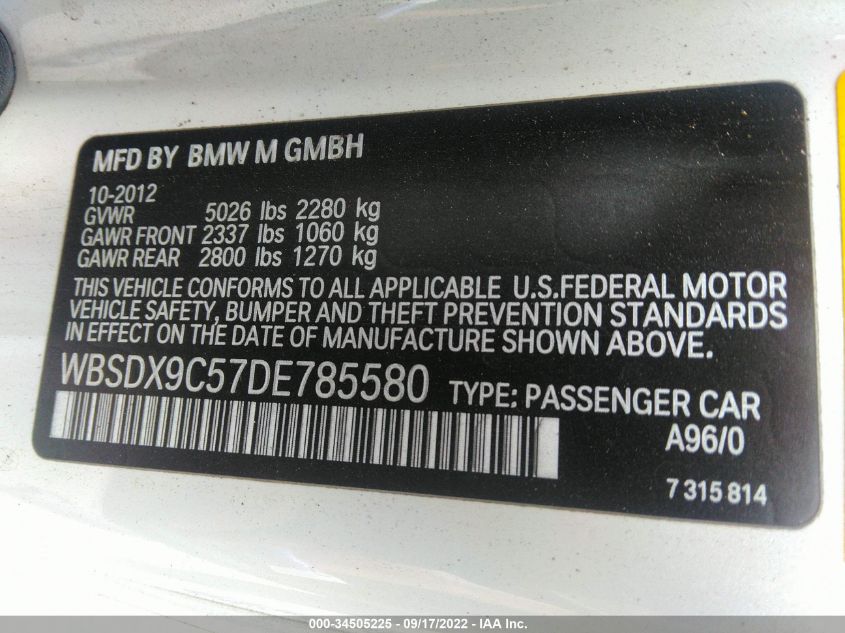 2013 BMW M3 WBSDX9C57DE785580
