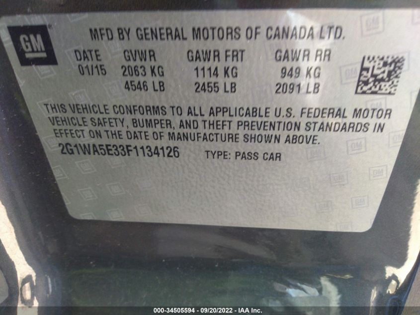 2015 CHEVROLET IMPALA LIMITED LS 2G1WA5E33F1134126