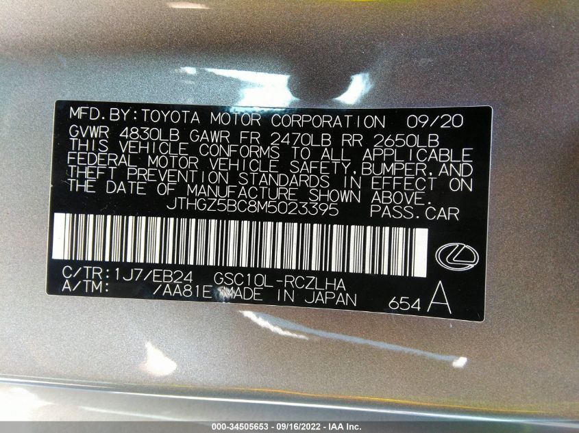 2021 LEXUS RC RC 350 F SPORT JTHGZ5BC8M5023395