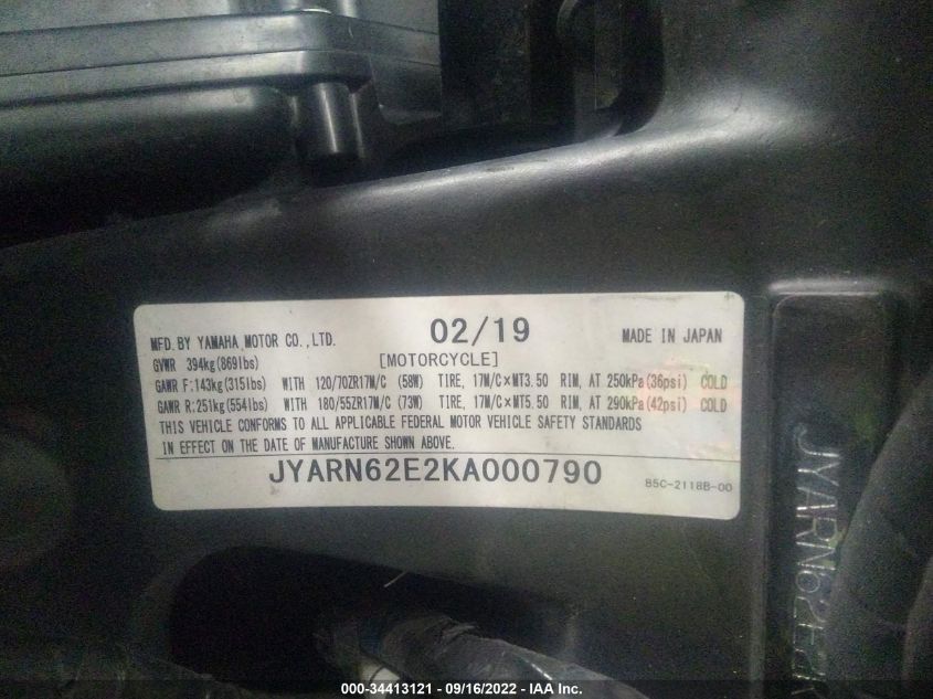 2019 YAMAHA MTT09 GT JYARN62E2KA000790