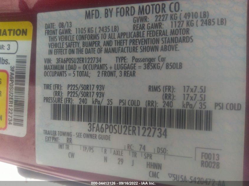 2014 FORD FUSION ENERGI TITANIUM 3FA6P0SU2ER122734