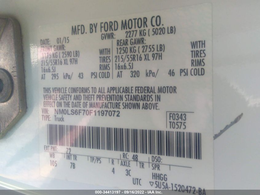 2015 FORD TRANSIT CONNECT XLT NM0LS6F70F1197072