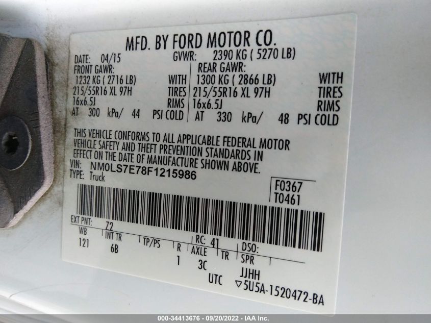 2015 FORD TRANSIT CONNECT XL NM0LS7E78F1215986
