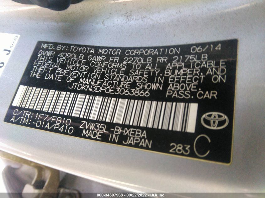 2014 TOYOTA PRIUS PLUG-IN JTDKN3DP0E3063866