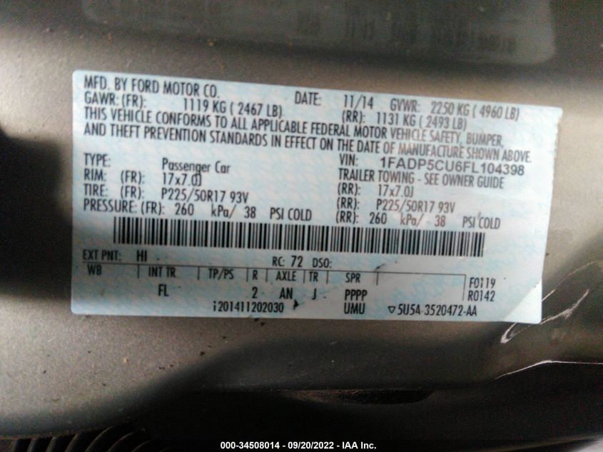 2015 FORD C-MAX ENERGI SEL 1FADP5CU6FL104398