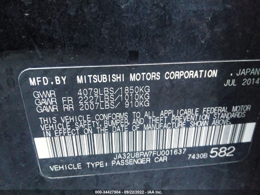 2015 MITSUBISHI LANCER GT JA32U8FW7FU001637