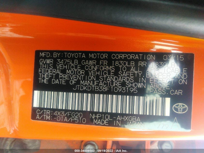 2015 TOYOTA PRIUS C ONE/TWO/THREE/FOUR JTDKDTB38F1093195