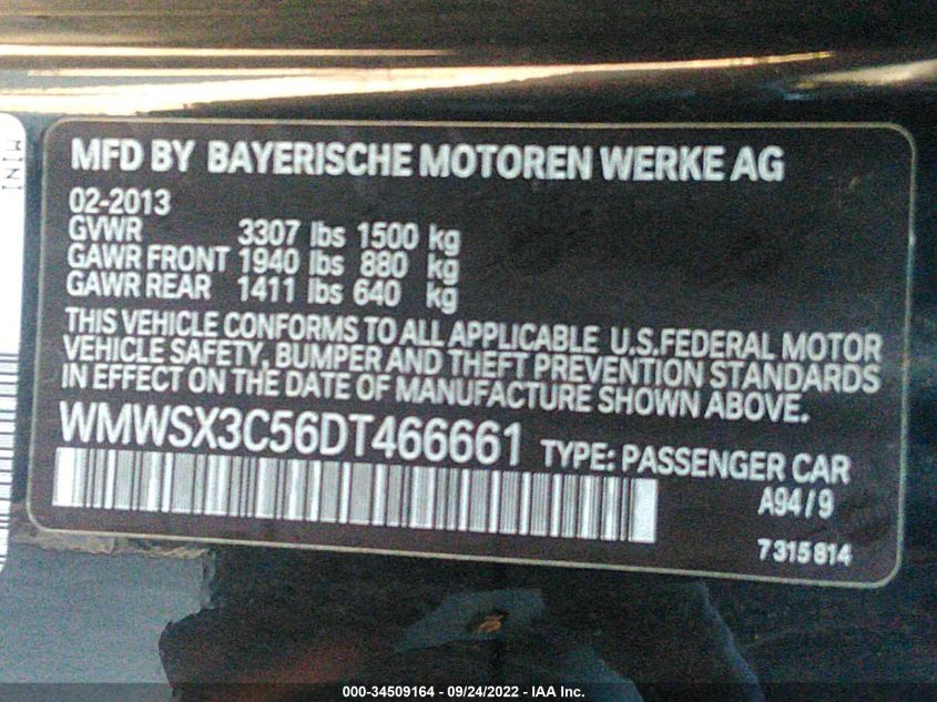 2013 MINI COOPER COUPE S WMWSX3C56DT466661