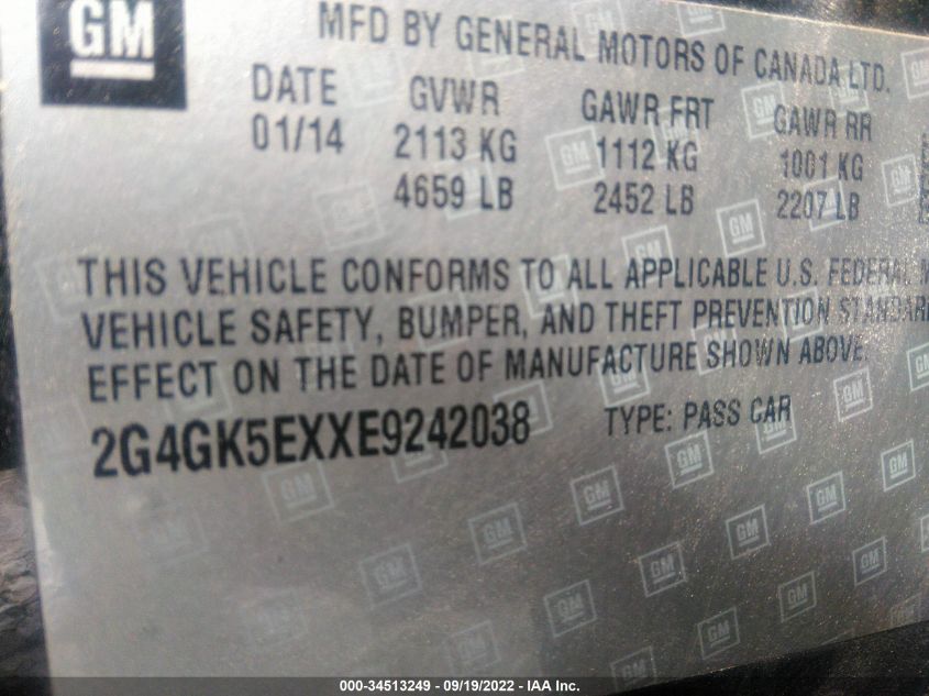 2014 BUICK REGAL 2G4GK5EXXE9242038