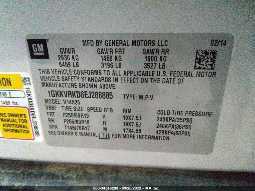 2014 GMC ACADIA SLT 1GKKVRKD6EJ288885