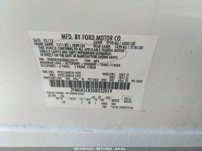 2013 FORD FLEX SEL 2FMGK5C83DBD32019