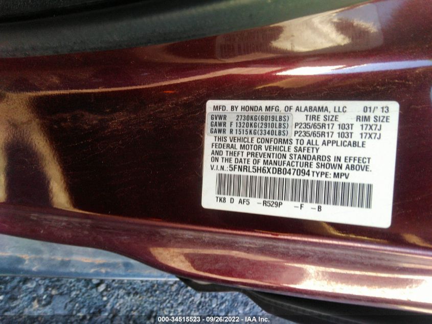 VIN 5FNRL5H6XDB047094 2013 HONDA ODYSSEY no.9