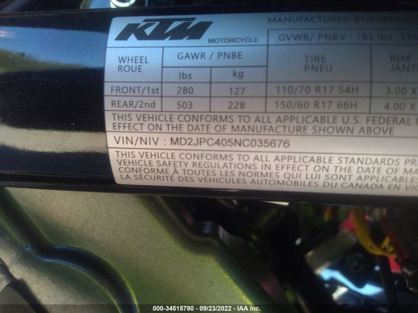 2022 KTM 200 DUKE MD2JPC405NC035676
