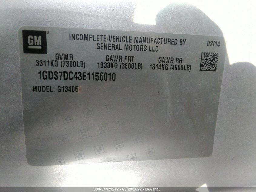 2014 GMC SAVANA CARGO VAN UPFITTER 1GDS7DC43E1156010