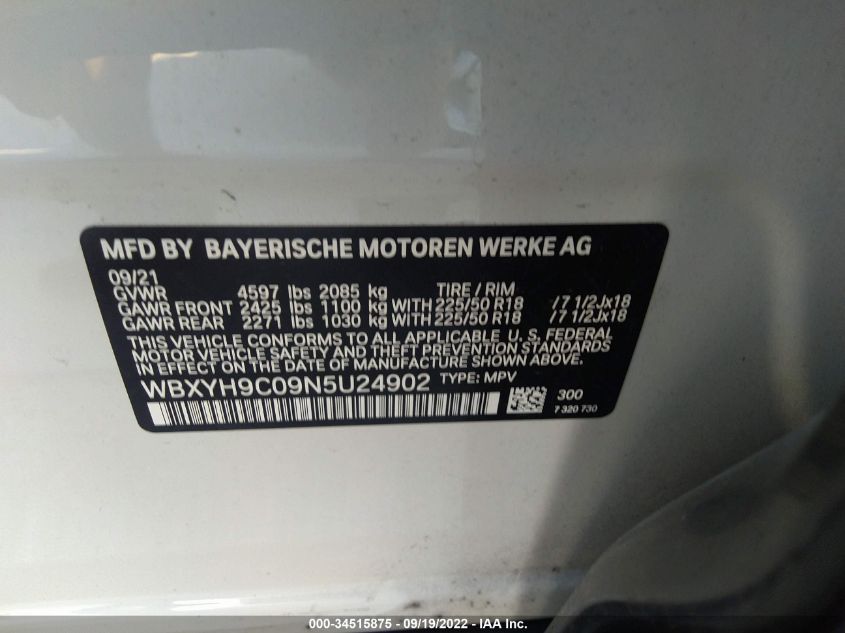 2022 BMW X2 SDRIVE28I WBXYH9C09N5U24902