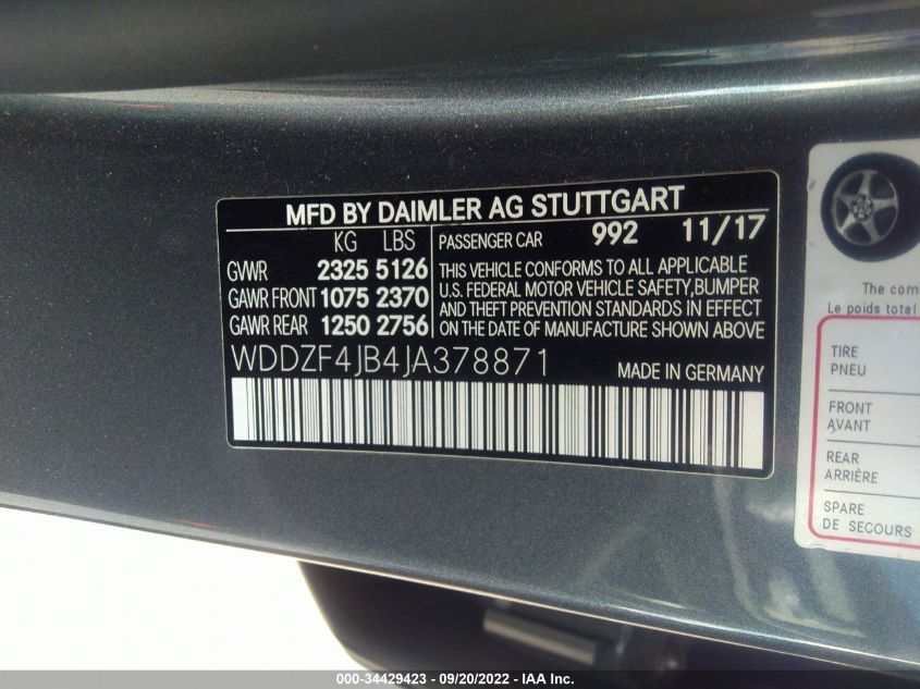 2018 MERCEDES-BENZ E 300 WDDZF4JB4JA378871