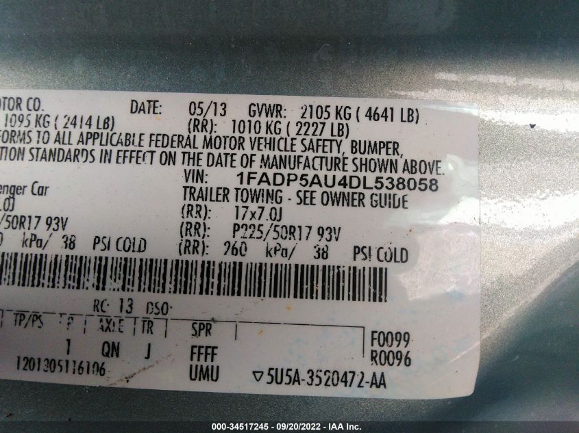 2013 FORD C-MAX HYBRID SE 1FADP5AU4DL538058