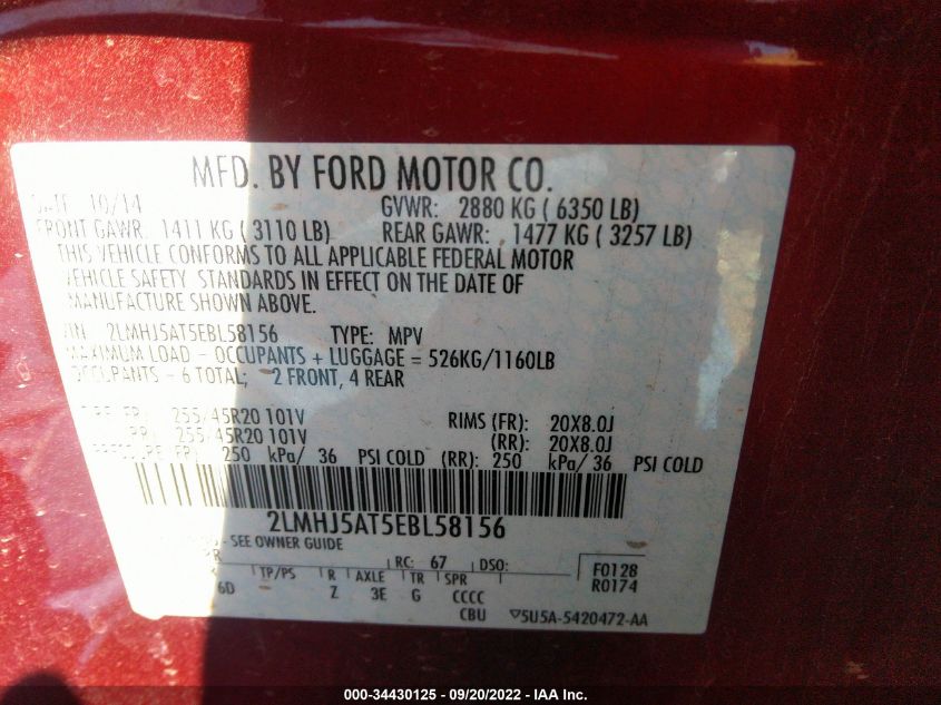 2014 LINCOLN MKT ECOBOOST 2LMHJ5AT5EBL58156