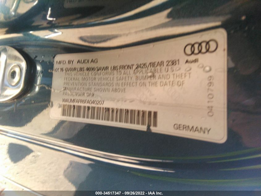 2015 AUDI A5 PREMIUM PLUS WAUMFAFR6FA040207