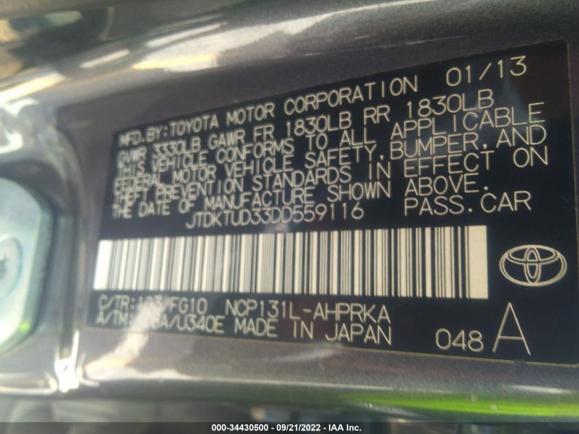 2013 TOYOTA YARIS L/LE/SE JTDKTUD33DD559116