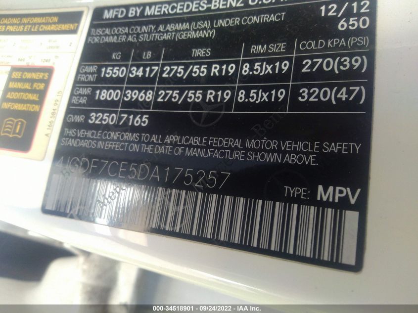 2013 MERCEDES-BENZ GL-CLASS GL 450 4JGDF7CE5DA175257