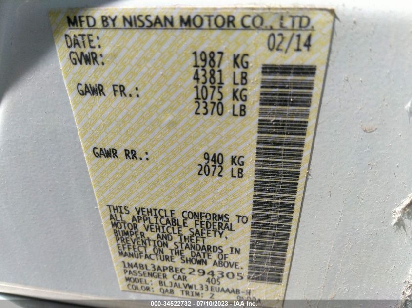 2014 NISSAN ALTIMA 3.5 SL - 1N4BL3AP8EC294305