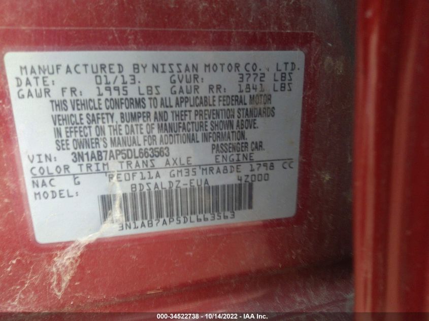 2013 NISSAN SENTRA SV 3N1AB7AP5DL663563