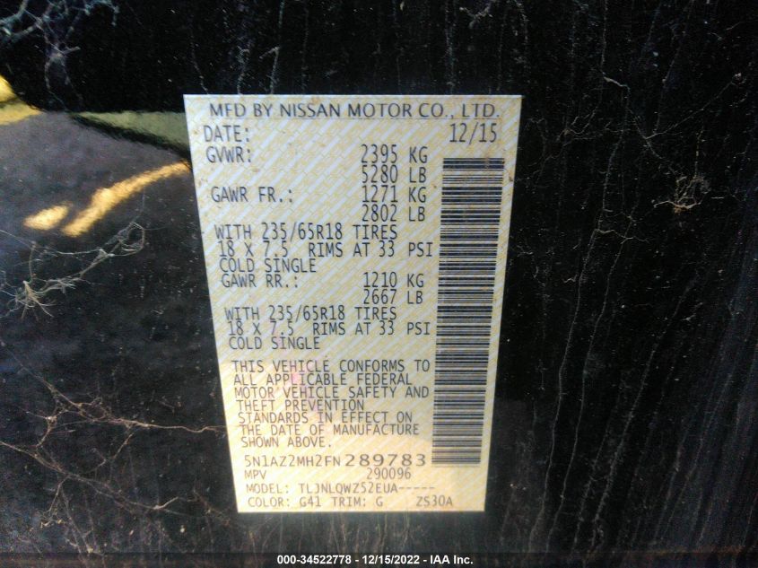 2015 NISSAN MURANO SV 5N1AZ2MH2FN289783