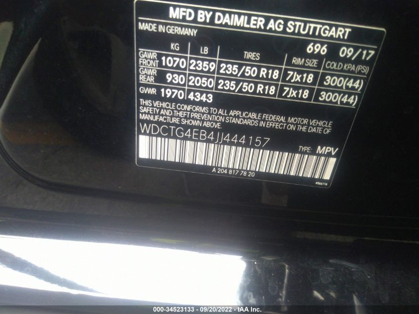 2018 MERCEDES-BENZ GLA GLA 250 WDCTG4EB4JJ444157
