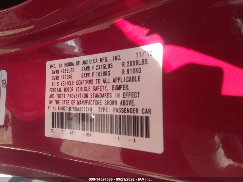 2013 HONDA ACCORD CPE EX 1HGCT1B79DA003548