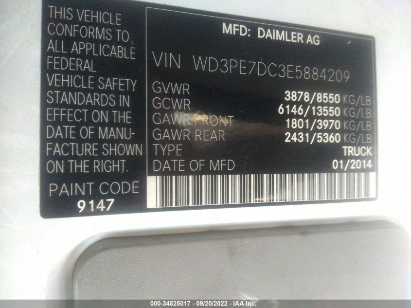 2014 MERCEDES-BENZ SPRINTER CARGO VANS WD3PE7DC3E5884209