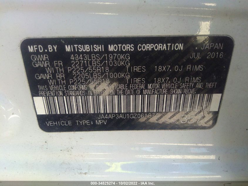 2016 MITSUBISHI OUTLANDER SPORT 2.0 ES JA4AP3AU1GZ061974