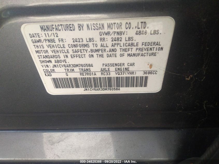 2013 INFINITI G37 SEDAN X JN1CV6AR3DM760584