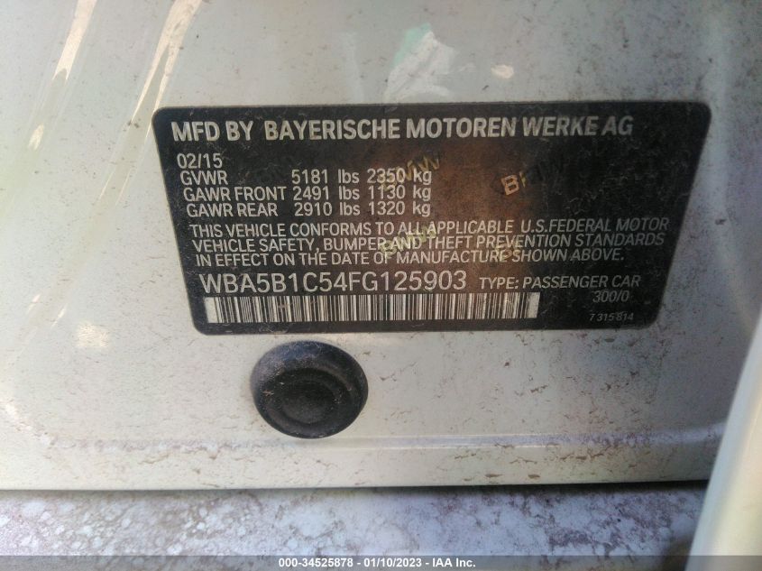 2015 BMW 535I WBA5B1C54FG125903